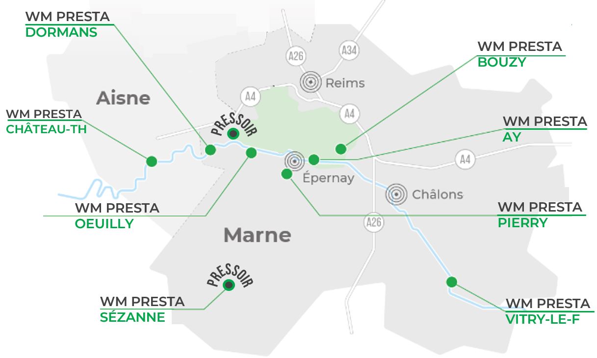 carte wm presta champagne prestataire travaux viticoles manuel mécanique pressoir marne aisne carte-wm-presta-champagne-sites-pressoir